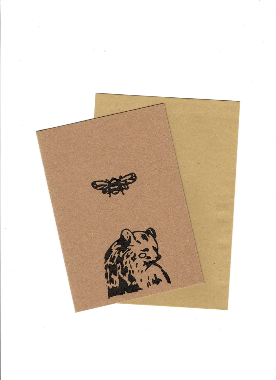 Bee and Bear Lino Printed Greetings Card