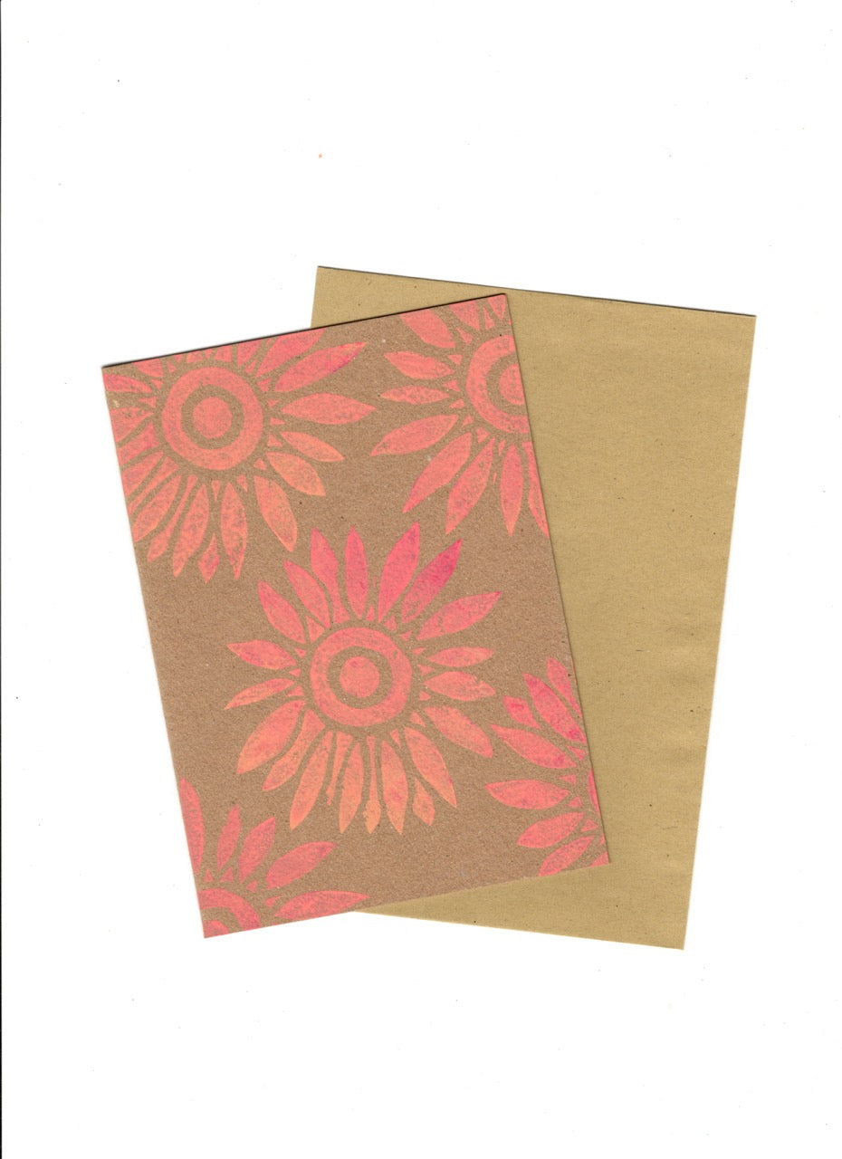 Flower Lino Printed Greetings Card