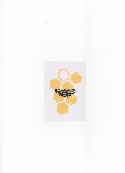 Mini Bee Duo Coloured Linocut Print