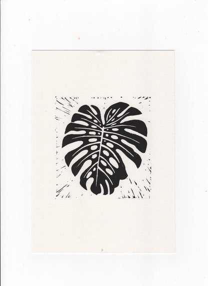 Monstera Leaf Linocut Print