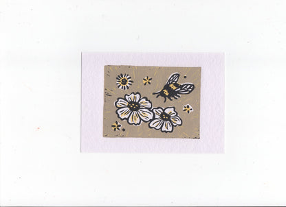 Flower and Bee Linocut Print