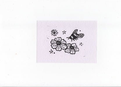 Flower and Bee Linocut Print