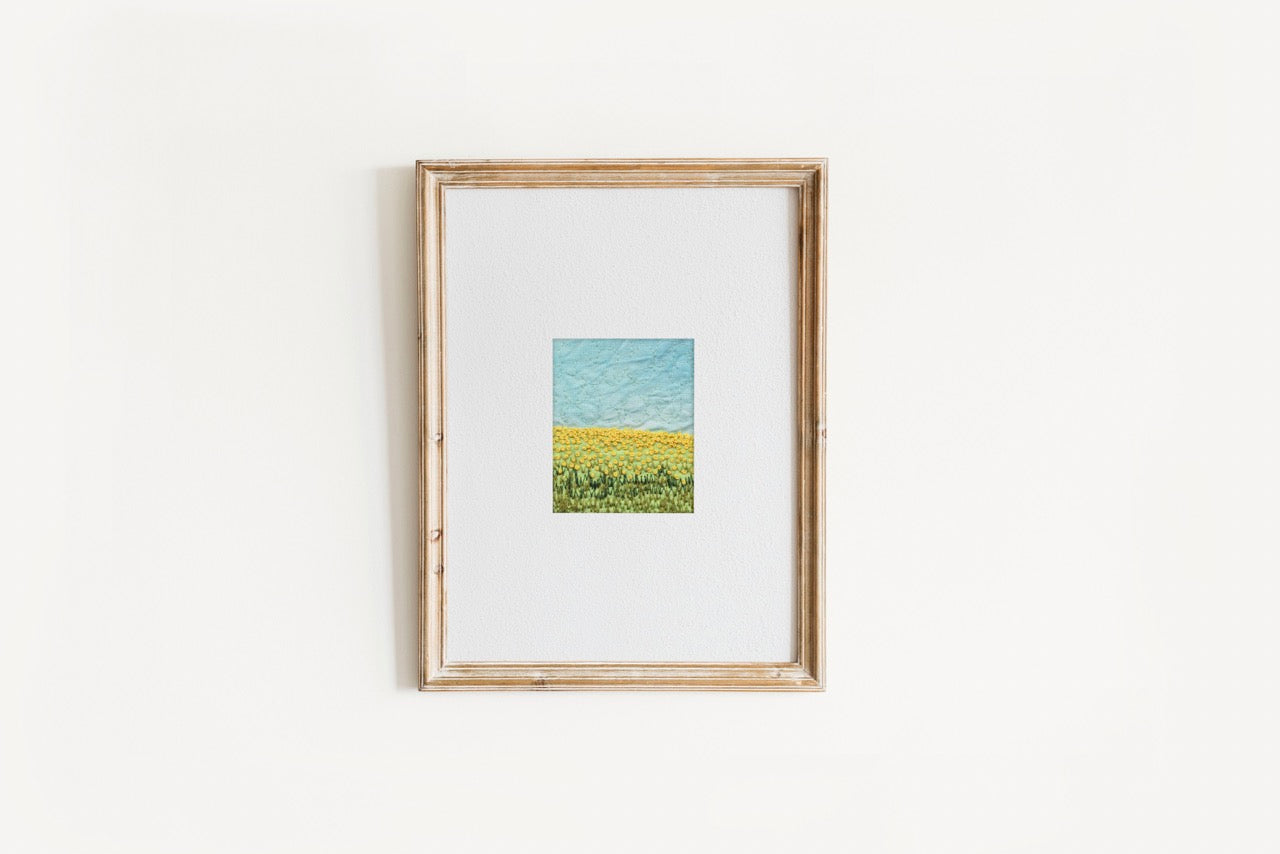 Mini Flower Field Textile Art Embroidered Landscape Wall Hanging